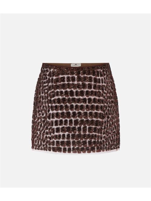 GONNA IN TULLE CON RICAMI COCCO ELISABETTA FRANCHI | GO13957E2EA3 Coffee